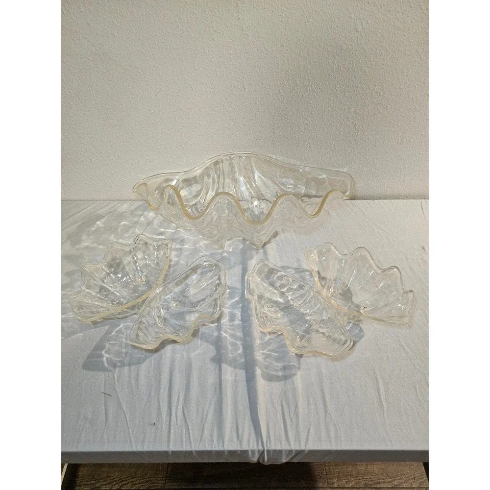 Vintage 5pc Clear Iridescent Acrylic Clam Shell Serving Bowl Set Large 19 Inch